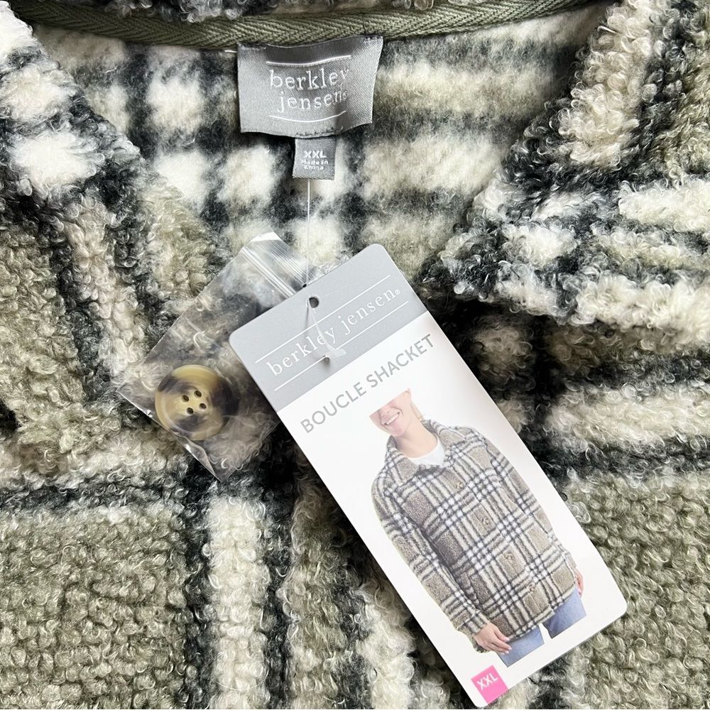 NWT Berkley Jensen Boucle Shacket Green Black Tan Plaid XXL - Picture 7 of 11